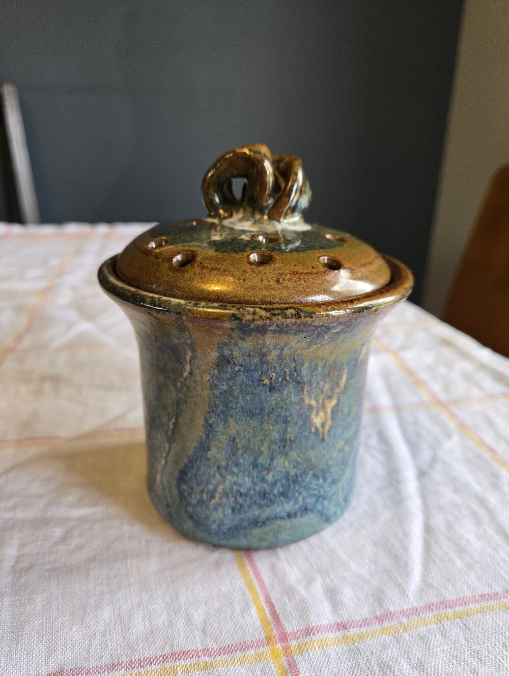 Handmade Pottery Vase with Flower Frog Lid